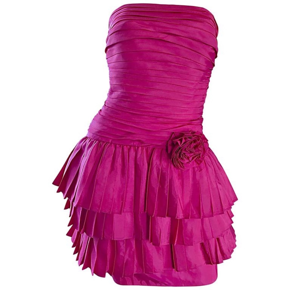 Vintage TADASHI fuschia taffeta strapless dress - Picture 2 of 13